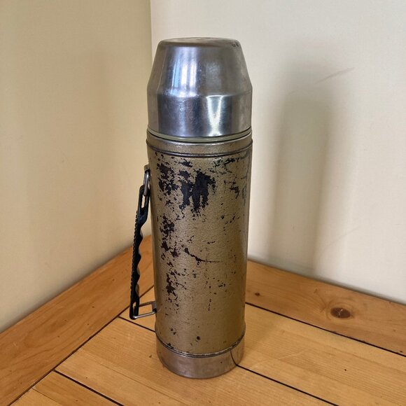 Uno Vac Coated Stainless Steel Thermos Lg 32oz DAMAGED Vintage Industrial Look - Picture 9 of 13